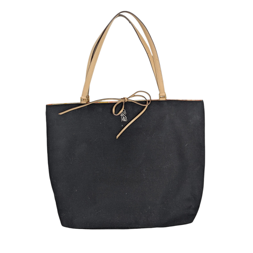 Kate Spade Linen Canvas Tote Bag with Monogram Black and Tan - Picture 1 of 16